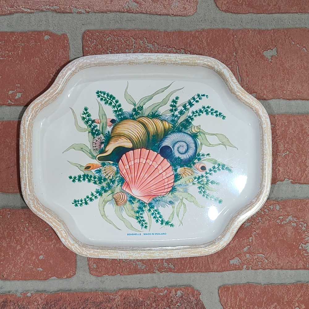 Vintage seashells metal tip tray Elite mini tray Made in England